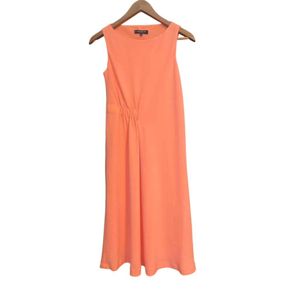 LAFAYETTE 148 Asymmetric Crepe Dress GORGEOUS COLOR Coral Reef Sleeveless Size S